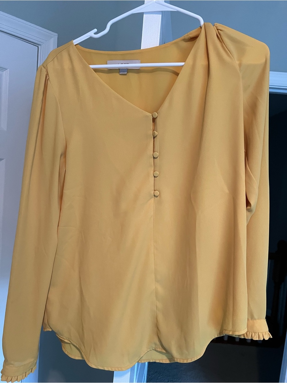 LOFT Mustard Yellow Button-Front V-Neck Blouse